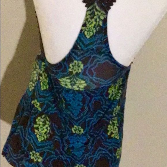 FREE PEOPLE Top Razorback Blue/Brown Tie Front Size S - Picture 9 of 10